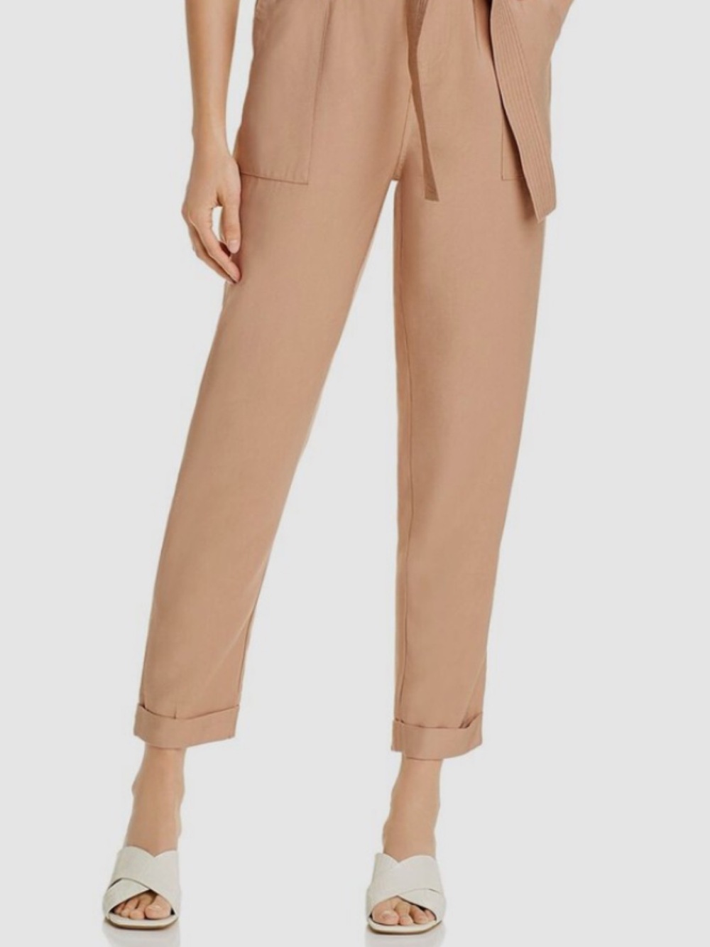 Nanette Lepore Neutral Tan High-Waist Tie-Waist Tapered Pants, 10🦋
